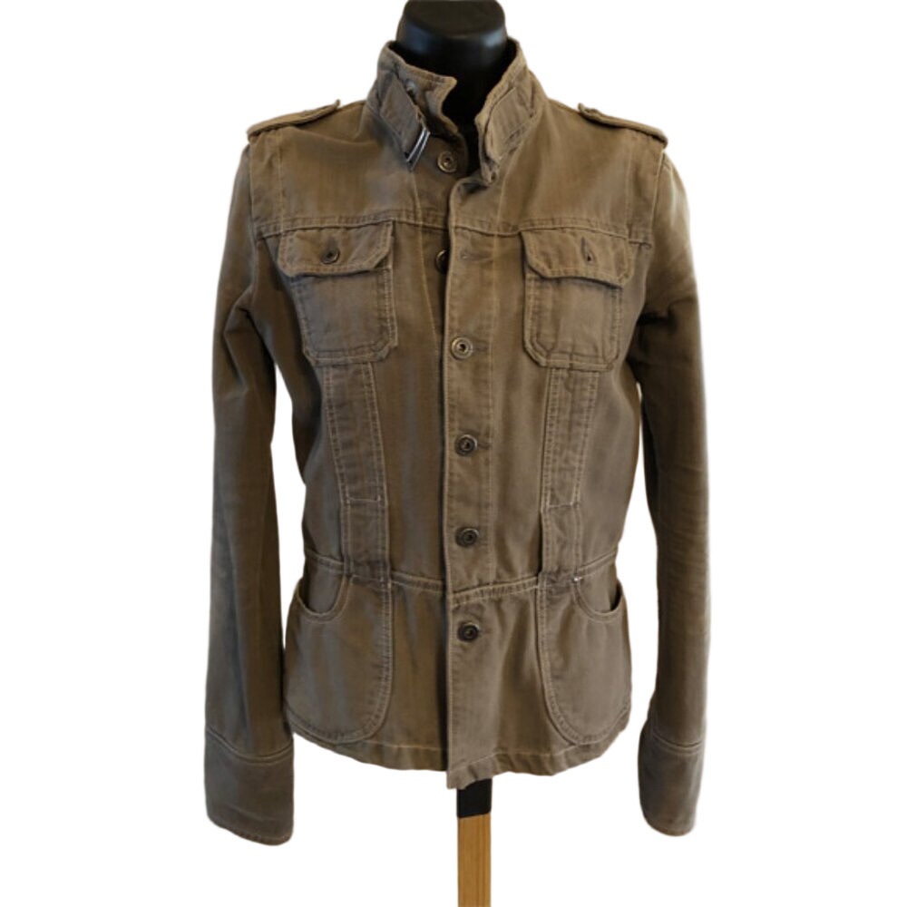 Diesel y2k denim military style fitted jacket green distressed sz S/XS pockets.